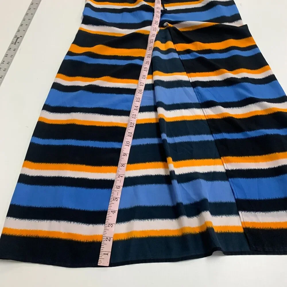 Michael Kors Striped Maci Maxi Dress Womens S Small Front Slit Waist Tie V Neck